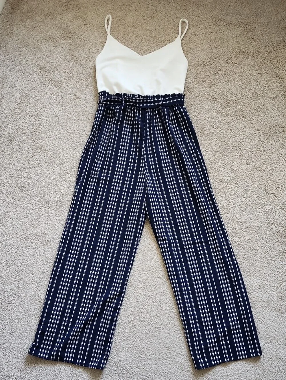 J for Justify Navy and White Striped Jumpsuit with Tie Waist - Picture 6 of 8